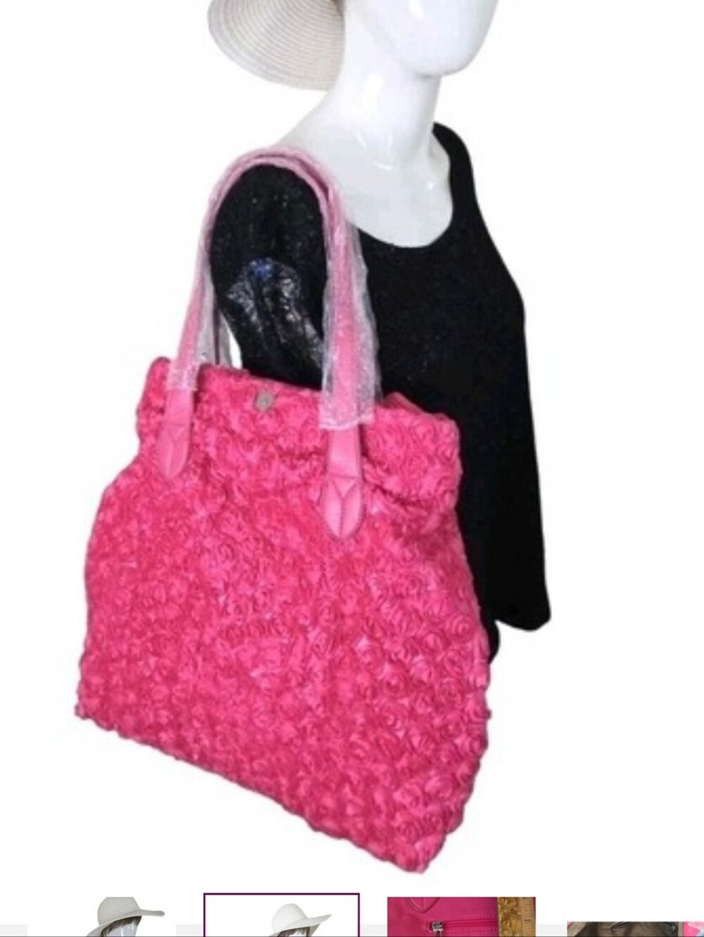 Large And Stylish Tote Hand Bag  With Applicay Satin Rosete  Flowers